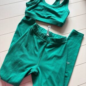 ALO green Teal Ribbed set wellness